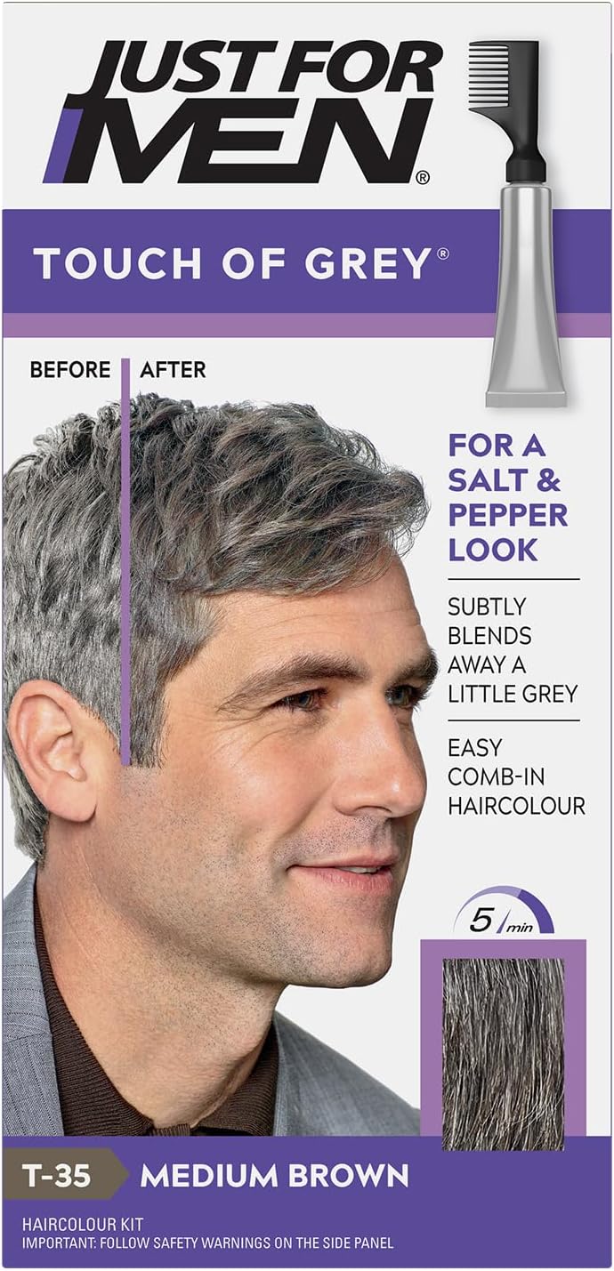 Touch of Grey, Medium Brown Hair Dye for a Natural Salt & Pepper Look, T35