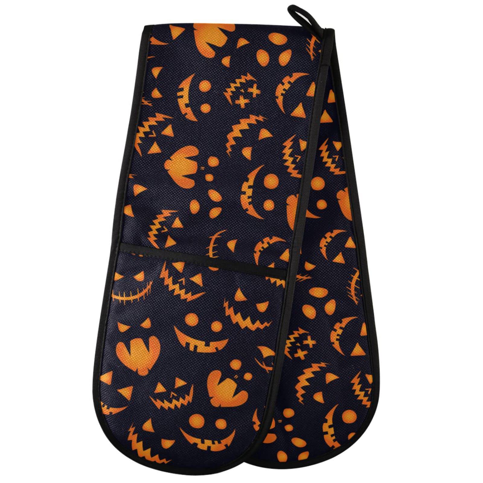 ZZXXB Halloween Demon Double Oven Mitt Heat Resistant Non-Slip Kitchen Gloves Extra Long 7" x 35" for Cooking Baking Barbecue Grilling
