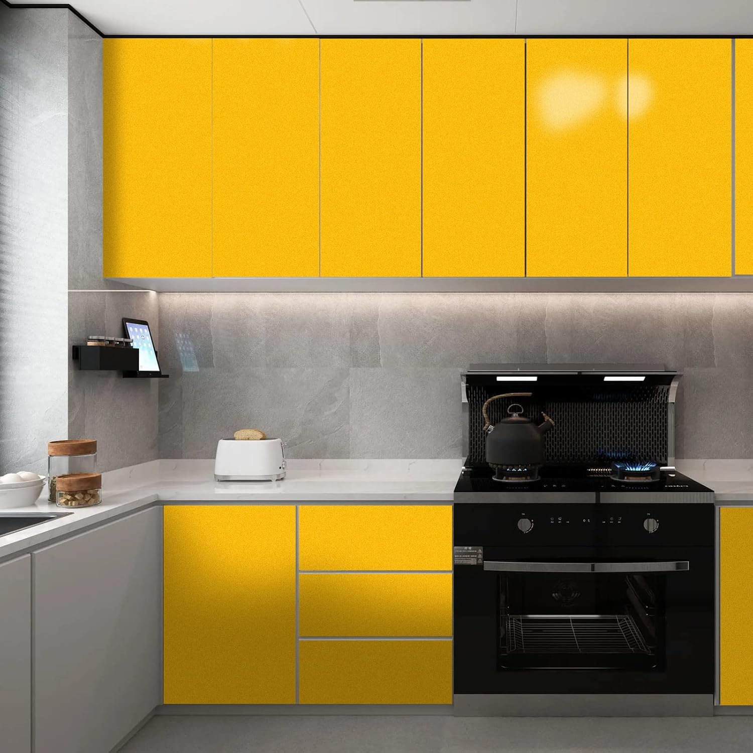 WADILE Peel and Stick Wallpaper, Shiny Contact Paper Solid Color Waterproof, Vinyl Colored Wall Paper Self Adhesive, Glossy Wallpaper Removable for Cabinets (Yellow, 23.6in * 236.2in)