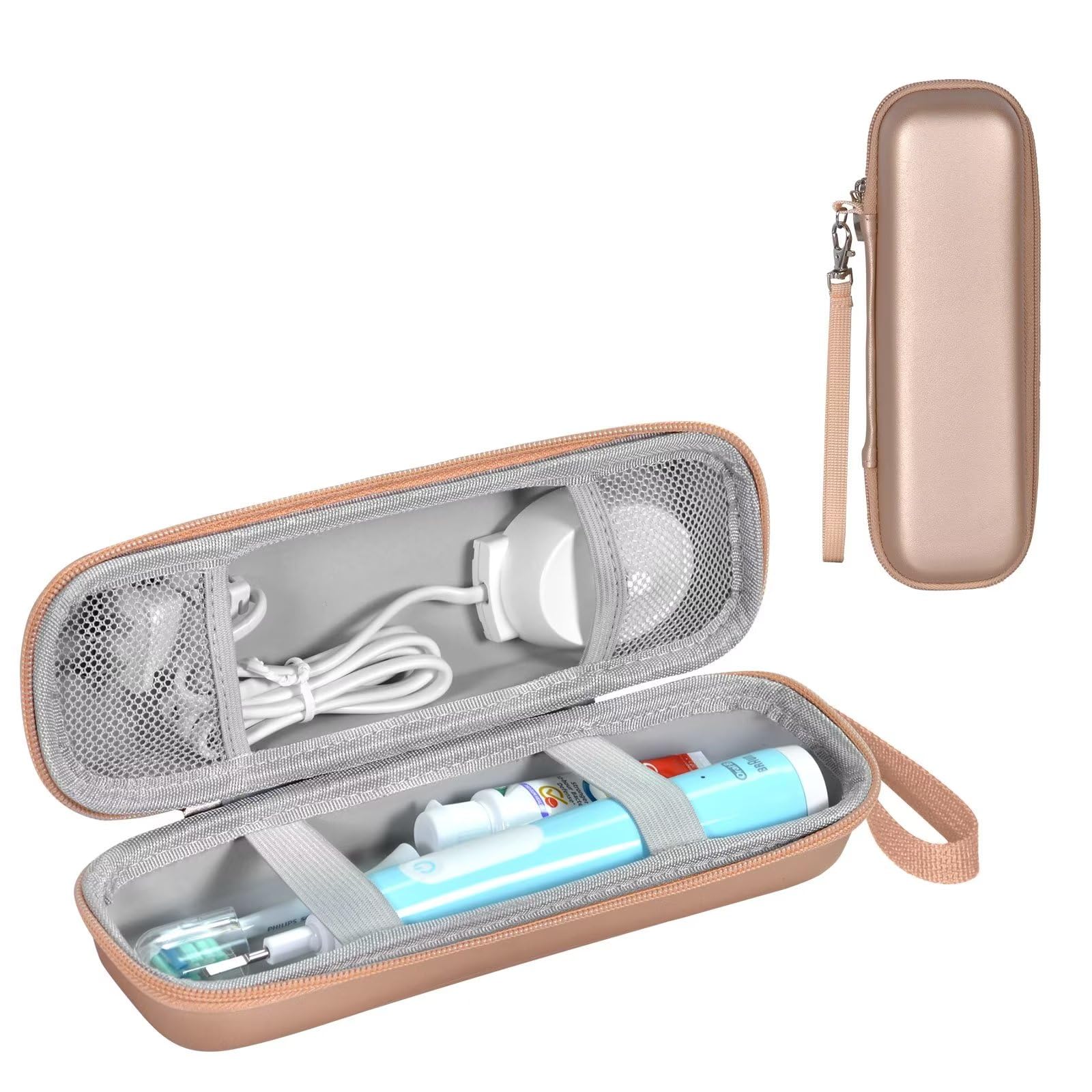 Toothbrush Travel Case for Oral B/Oral-B Pro 1000 1500 5000 7000 7500 6000 9600/ Phlips Sonicare 4100 5100 1100 6100 5300 Electric Toothbrush, Portable Hard Protective Storage Bag (Gold)
