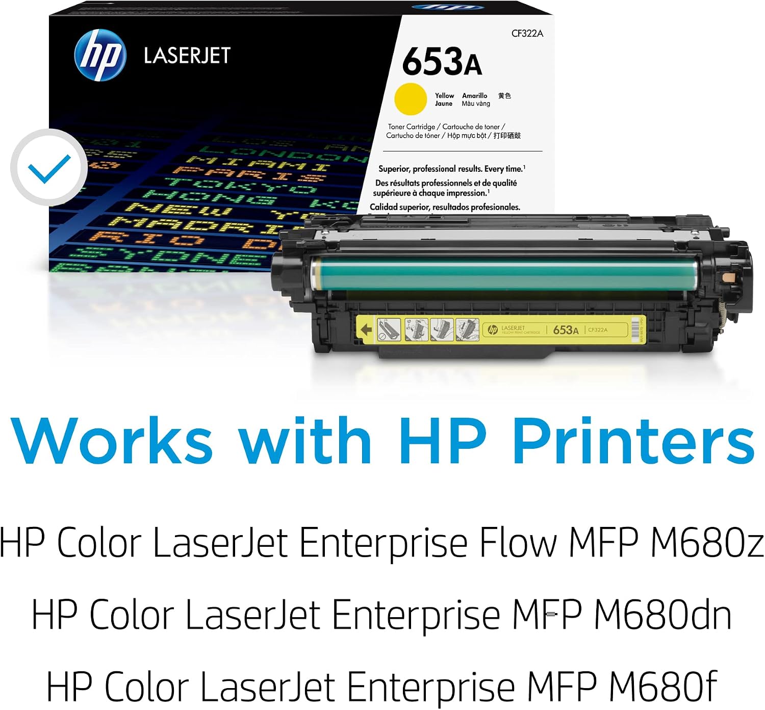 HP 653A Yellow Toner Cartridge | Works Color LaserJet Enterprise MFP M680 Series | CF322A