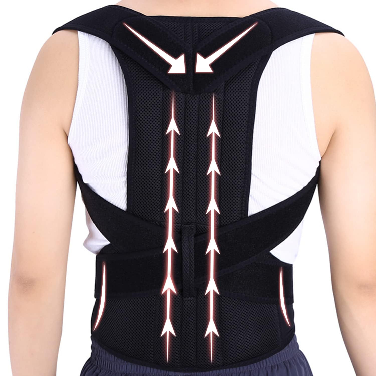 Correcteur de posture ajustable avec ceinture dorsale complète noire taille XS