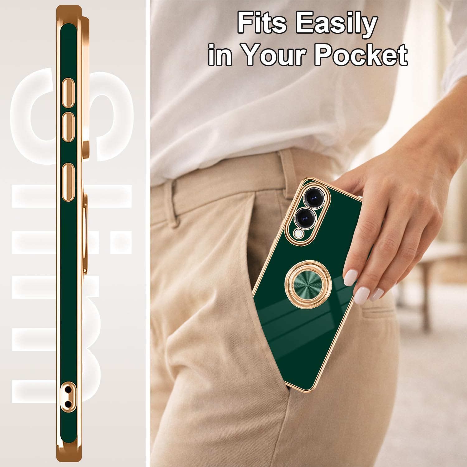 Tnarru Designed for Samsung Galaxy S25 Edge Case with Ring Stand, Support Magnetic Car Mount Rotating Finger Holder Soft TPU Cover Plating Edge Slim Phone Case for Samsung Galaxy S25 Edge Green - Image 7