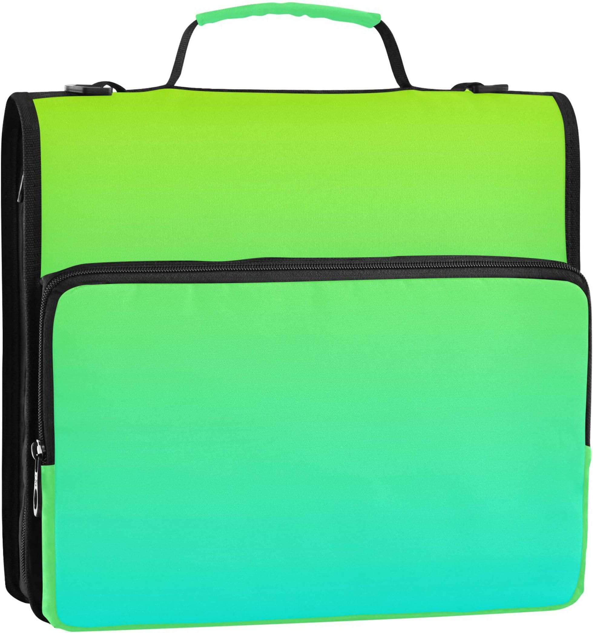 Custom Zipper Binder Organizer 1.5 Inch Binders 3 Ring Heavy Duty Lemon Green Turquoise Blue Gradient Storage Portfolio Case with Handle Middle School Binder Bag with Strap