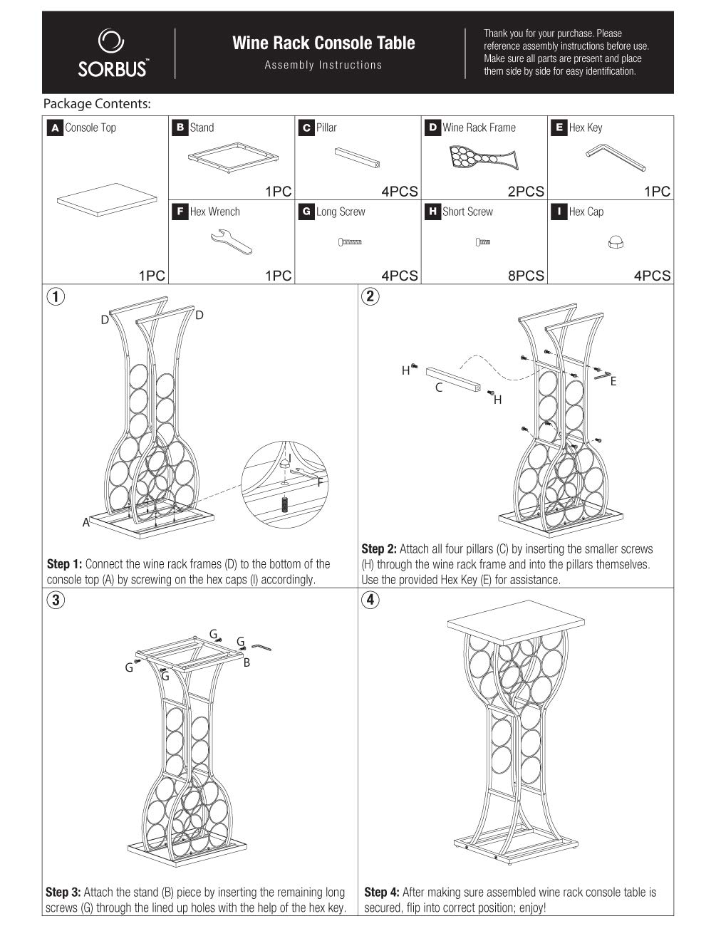 Sorbus® Marble Wine Rack Console Table Freestanding Wine Storage