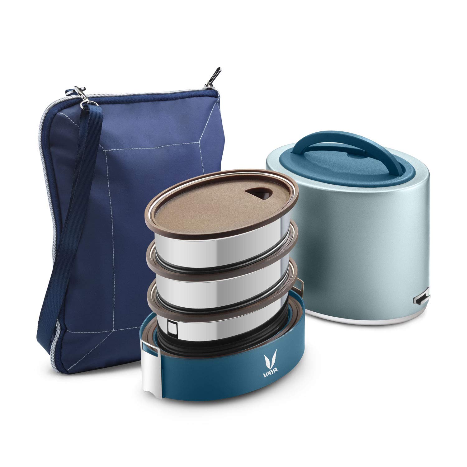 VAYA TYFFYN Lunch Box for Office for Men, with Polished Stainless Steel Containers,1000ml Vacuum Insulated Hot Lunch Box with BagMat, Leakproof Hot Tiffin Box with 3 Compartments,Blue (B07BK7RFQD) Amazon Price History, Amazon Price Tracker