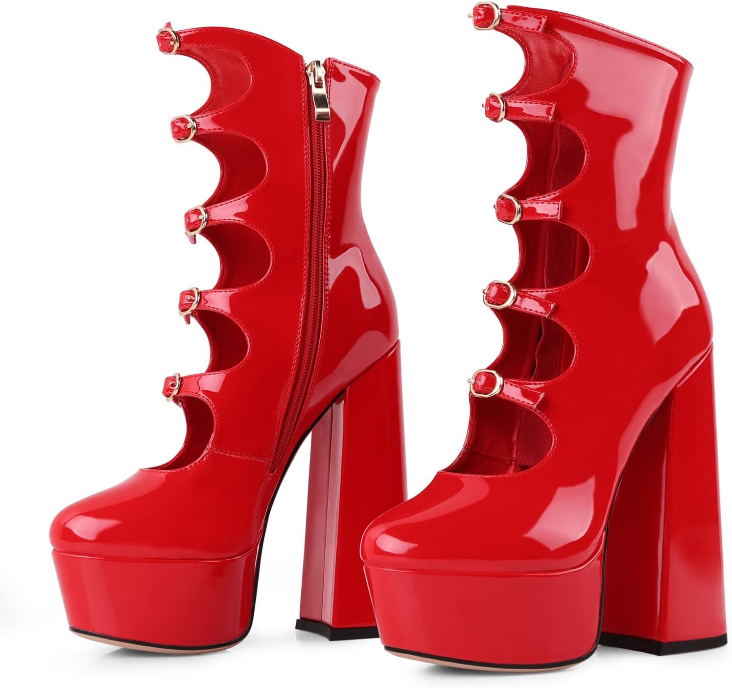 FancyQueen Platform Boots for Women, Chunky Platform Heels Goth Boots, Side Zipper Block Heels