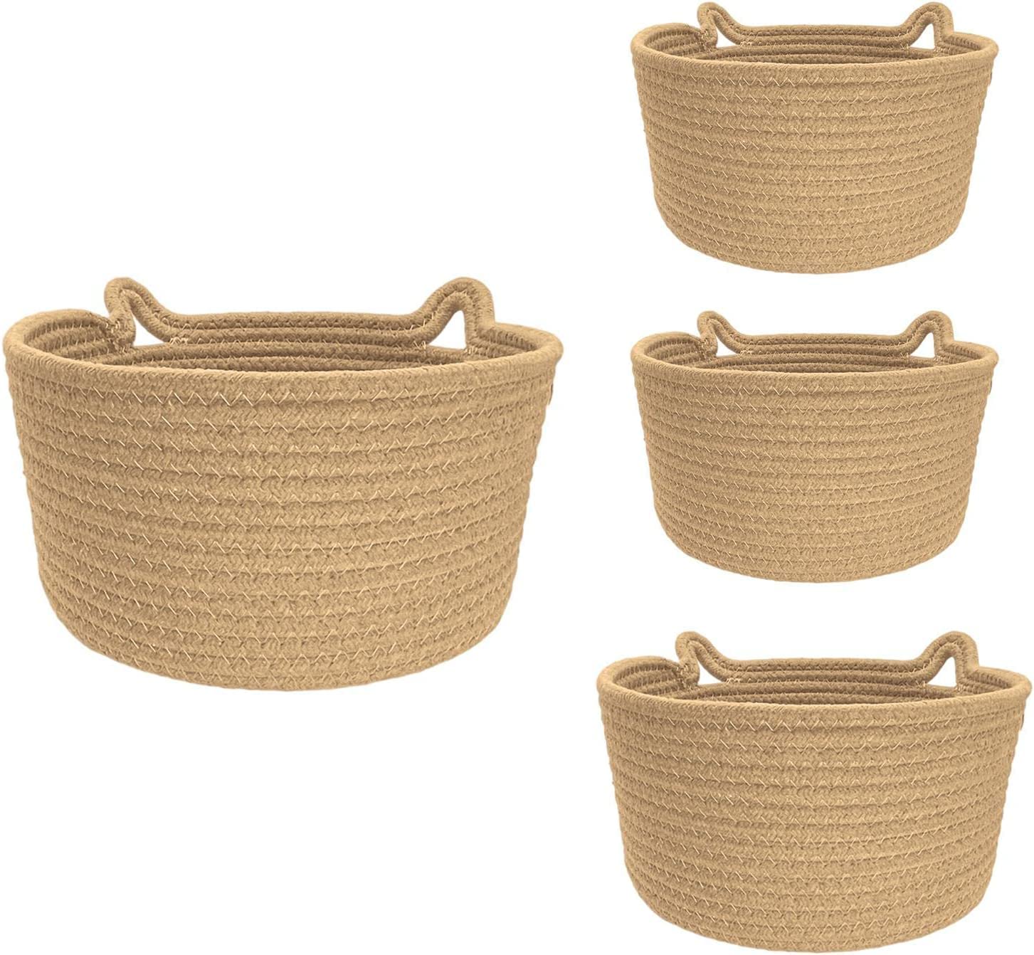 Onesto Pack Woven Storage Baskets Rope jute with Cat Ears,Cute Basket