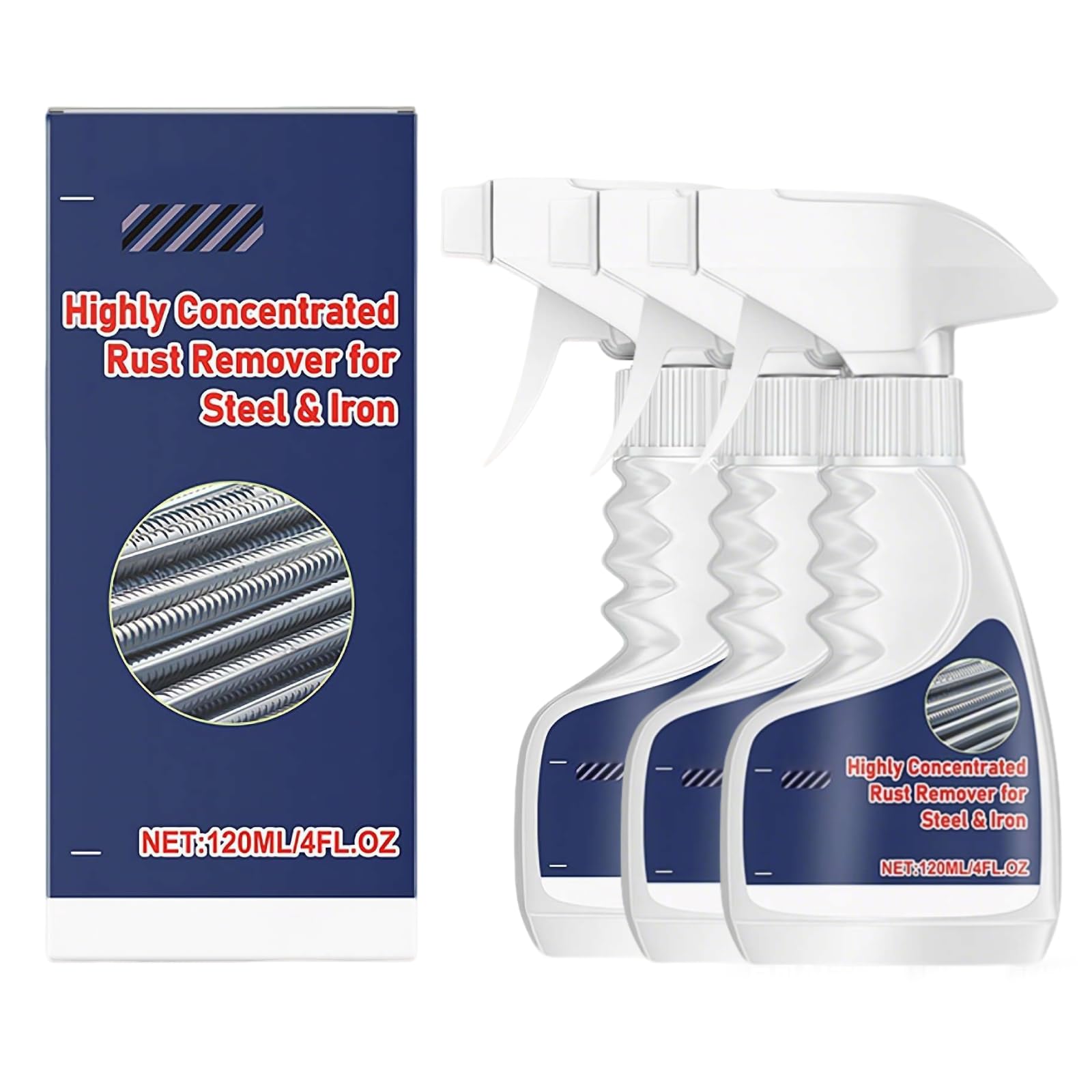 Rust Remover Spray for Metal - Heavy Duty Rust Dissolver, Fast Acting Formula for Tools, Automotive Parts, Stainless Steel & Iron - 120ml (3pcs) (3pcs)