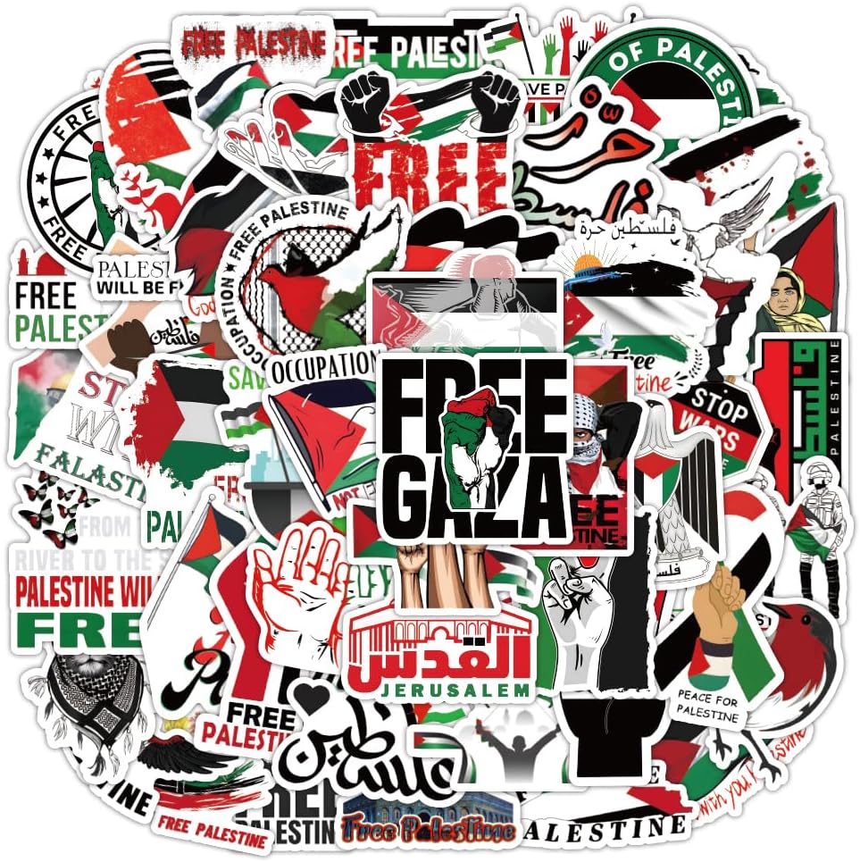 100PCS Colorful Free Palestine Stickers Freedom Waterproof Palestine Stickers Vinyl Decals Stickers for Teens Water Bottle Computer Bumper Pad Phone