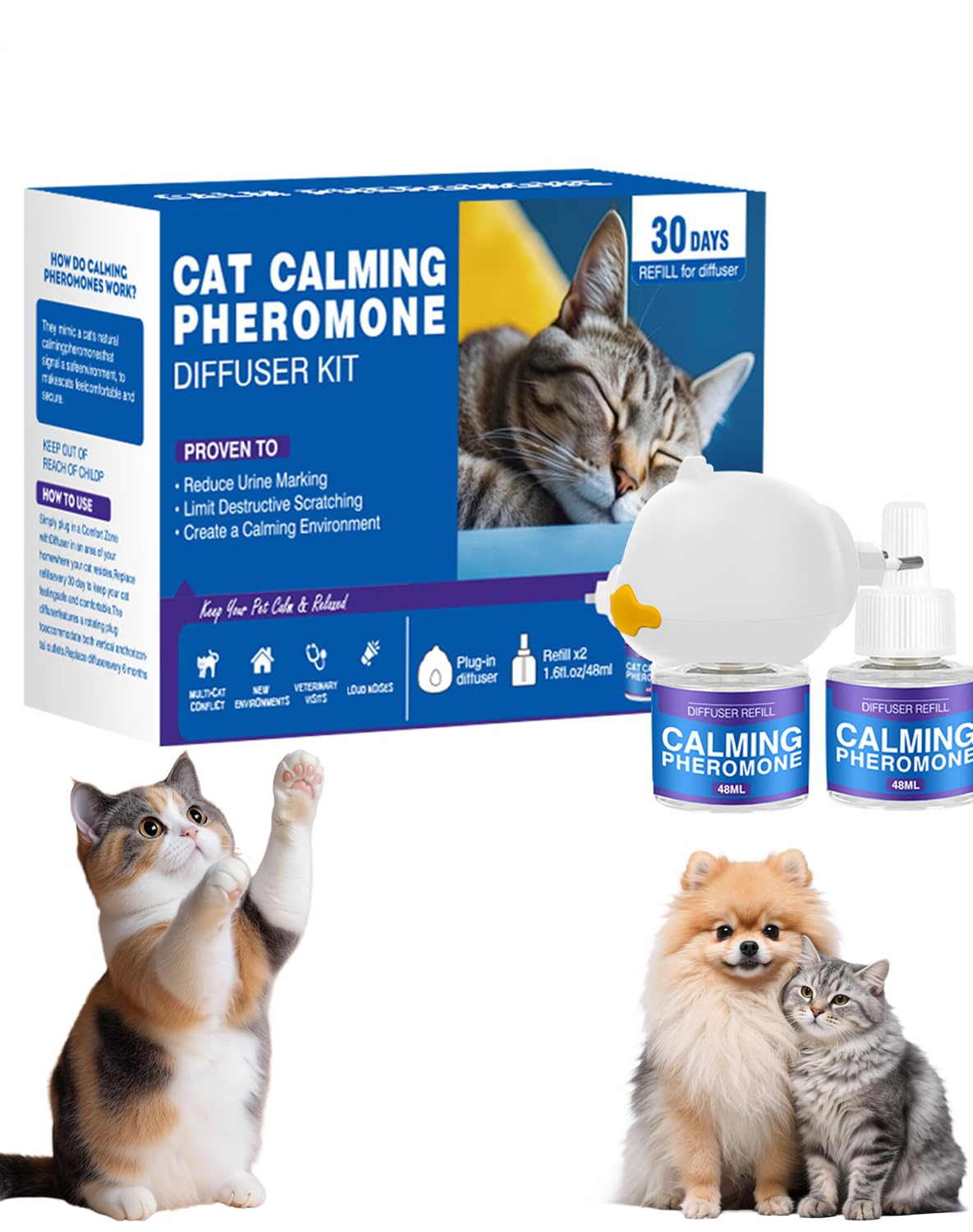 Petwellness Diffuseur Chat, Pet wellness Diffuseur Chat - Difusor para gatos 6 en 1: Corrige eficazmente el comportamiento de micción inapropiada Aliviar el estrés y la ansiedad en los gatos (2 PCS)