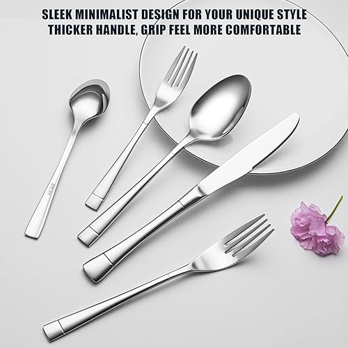 Miniatura 4 de Juego de cubiertos negros para 8, 40 piezas de acero inoxidable de alta calidad, juego de cubiertos negros pulidos con mango de diseño, moderno