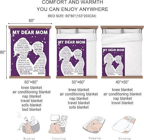 Miniatura 7 de Regalos para mamá, manta con texto en inglés "I Love You Mom", cumpleaños, Navidad, Día de la Madre, San Valentín, regalo para madre, regalos de