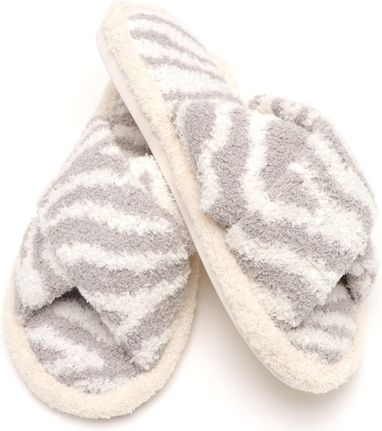 MIRMARU Women’s Animal Print Comfort Fluffy Fuzzy Slip-on House Slippers Open Toe Cross Band Indoor Outdoor Non-Slip Slippers for Women - Image 5