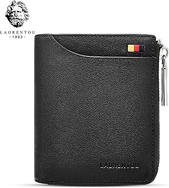 LAORENTOU Genuine Leather Wallets for Men, RFID Blocking, Multi Card Holder Slim Mens Wallet with Zipper Coin Purse, Bifold Wallet for Man, Boys, Teens