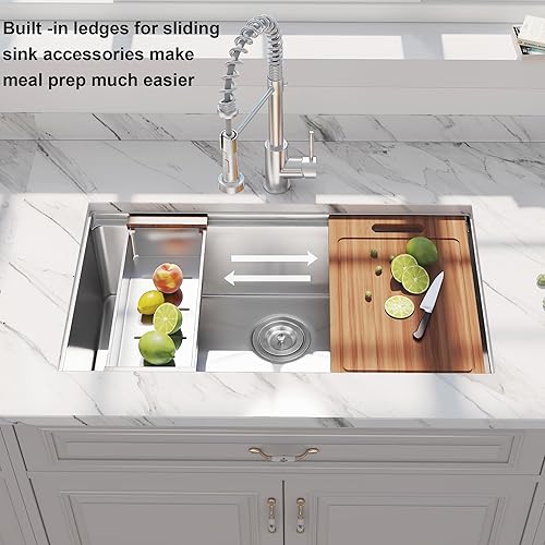 Miniatura 3 de Hausinluck Fregadero de cocina con estación de trabajo de 30 pulgadas, moderno fregadero de cocina de acero inoxidable empotrado de calibre 18,