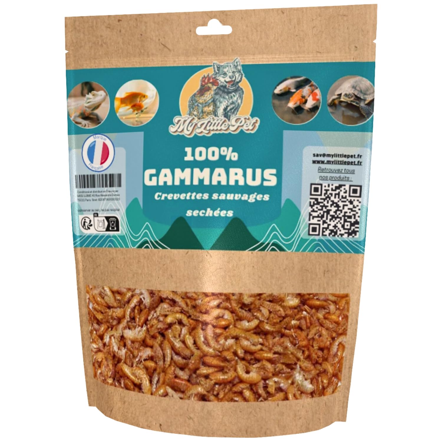50g Gammarus wysokiej jakości | Białko +42% | Pokarm dla żółwi, Koi, Ryb, Gady | Suszone Krewetki Słodkowodne | Worek zamykany | Naturalny suplement diety | Francuska marka