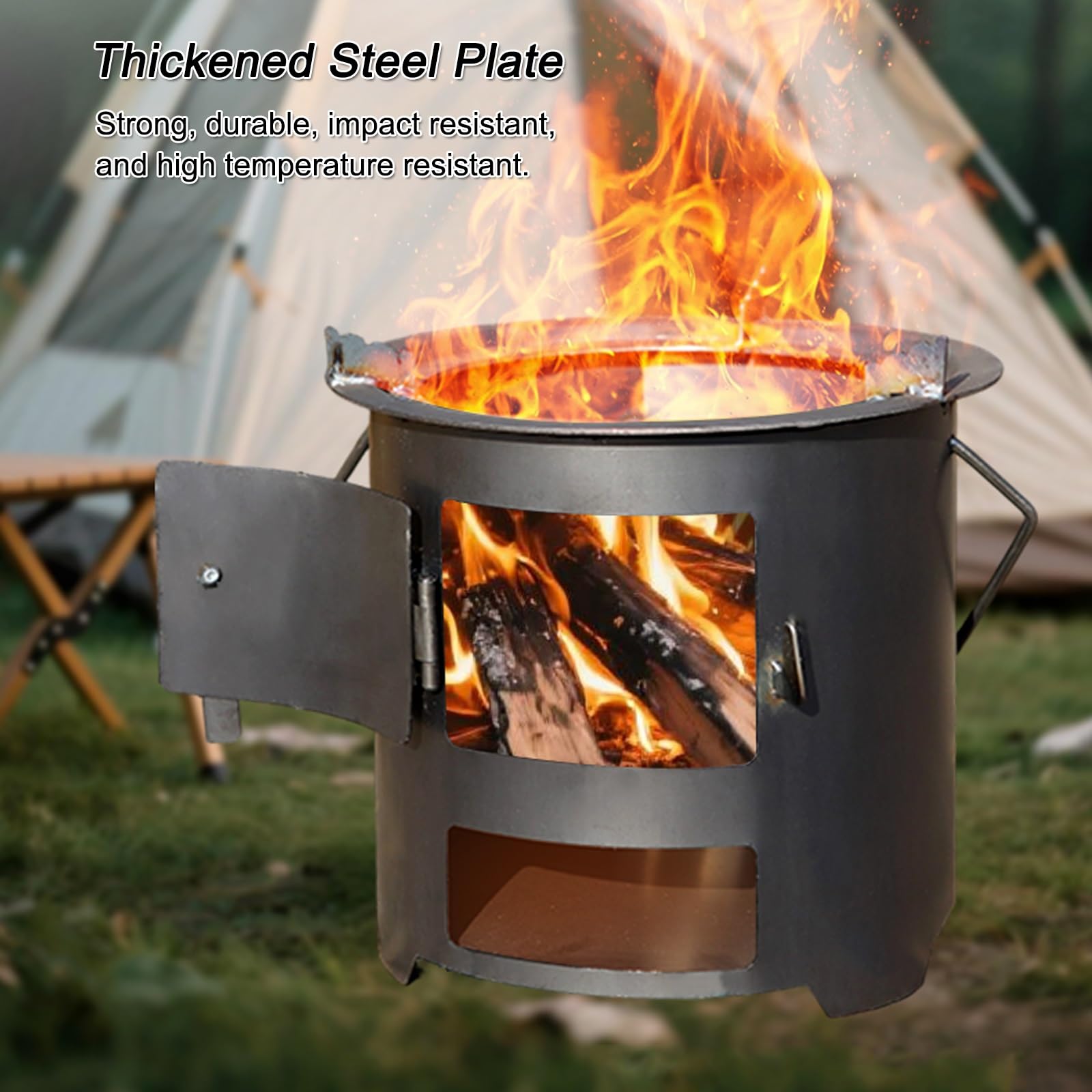 Stufa a Legna Portatile, Stufe a Legna da Campeggio per Cucinare, Barbecue e Riscaldamento, Design in Acciaio Resistente per Campeggio, Escursionismo e Uso di Emergenza(27cm/10in)