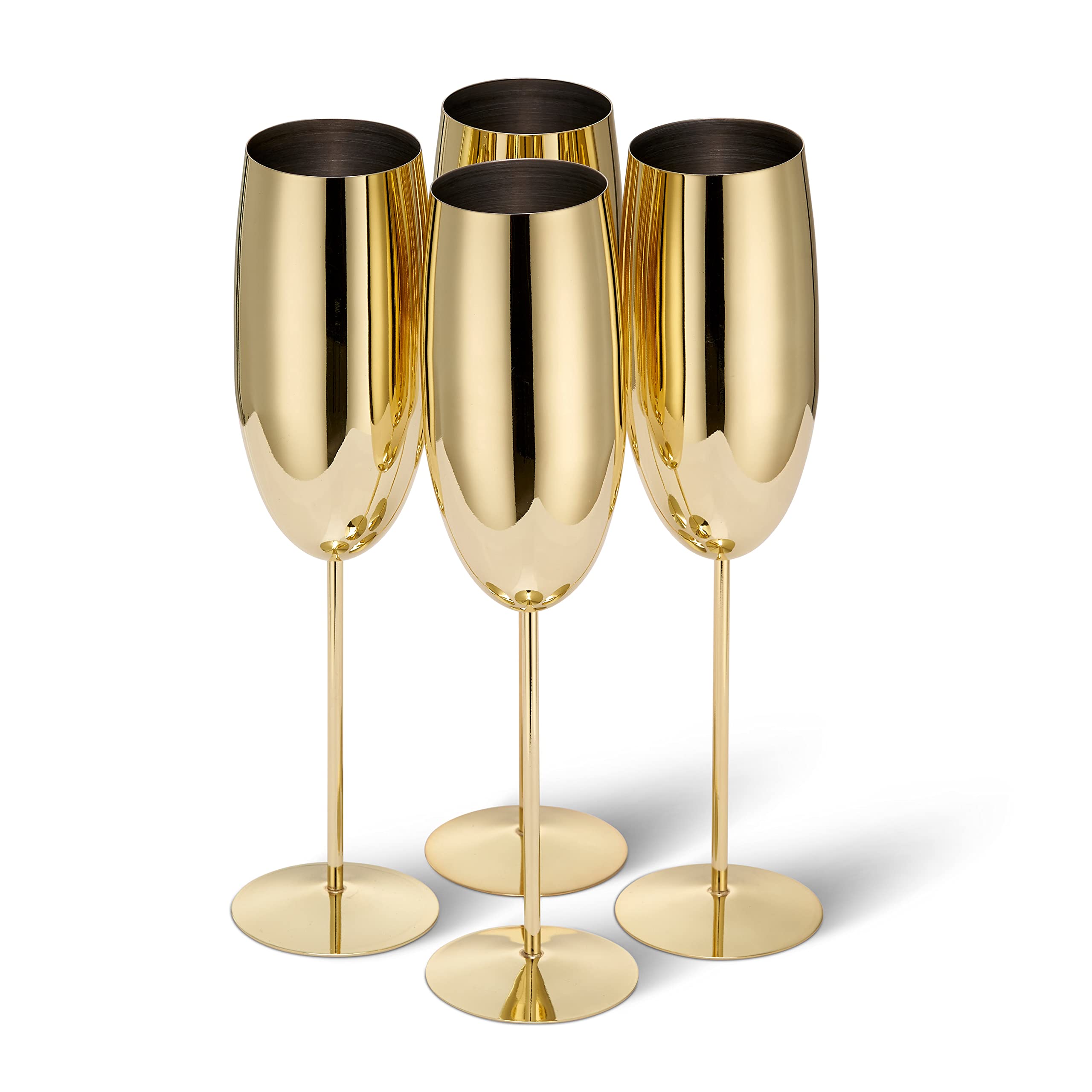 OS Oak & Steel ENGLAND – 4 Champagne Flutes in Gold Stainless with Gift Box, 285 ml – Elegant, Solid Unbreakable – Outdoor Parties, Picnics, Beach Pool
