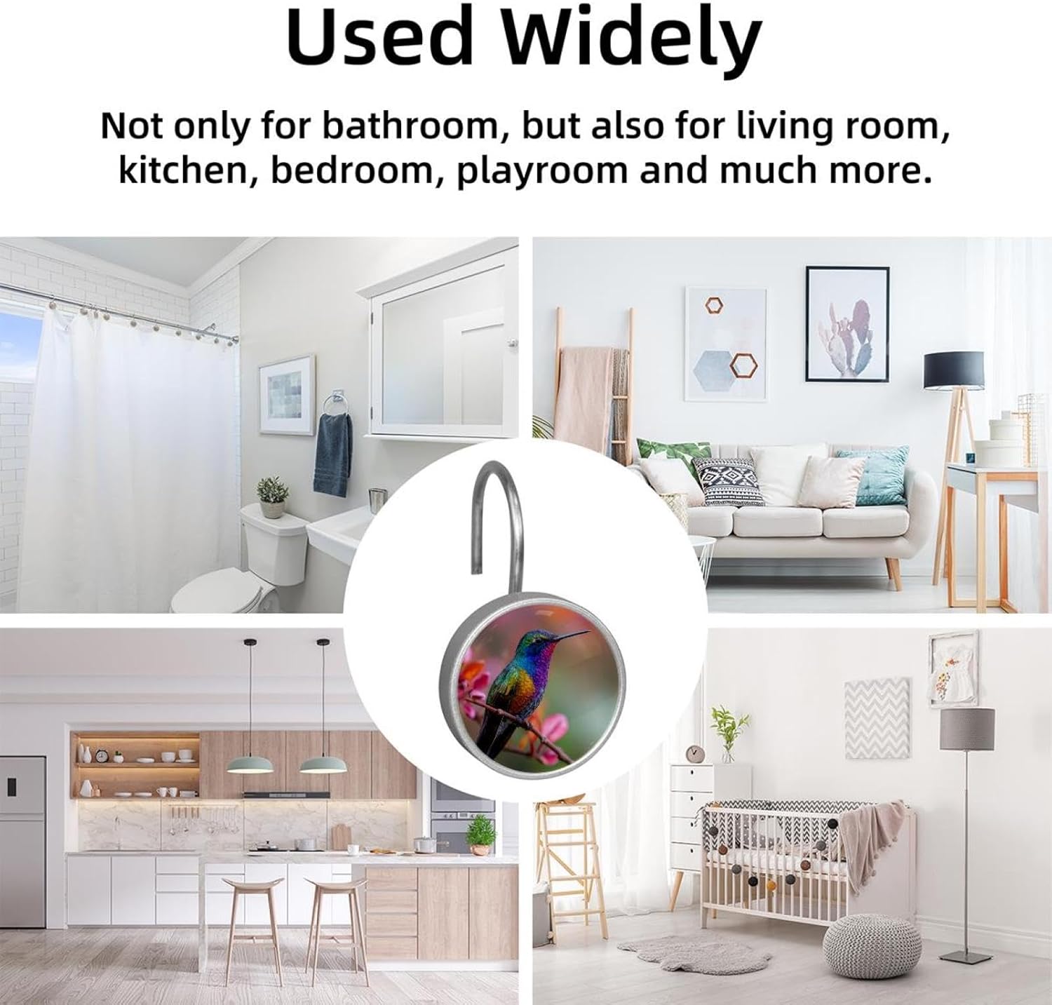 12PCS Hummingbird (2) Shower Curtain Hooks Metal Rust Resistant Decorative Shower Curtain Hooks Bathroom Decorations