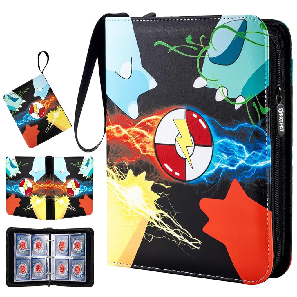 PATPAT® Poke-mon Binder Trading Poke-mon Cards Holder Organizer for 400 Trading Cards, Poke-mon Cards Book Collection Bag Game Cards Album Binder Case, Card Collection Album Gifts for Kids Girls Boys