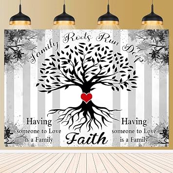 Family Reunion Backdrop for Photography Black and White Family Tree Photo Backdrop Family Tree Leaves Family Roots Run Deep Photography Background Family Reunion Backdrop, 9x6ft