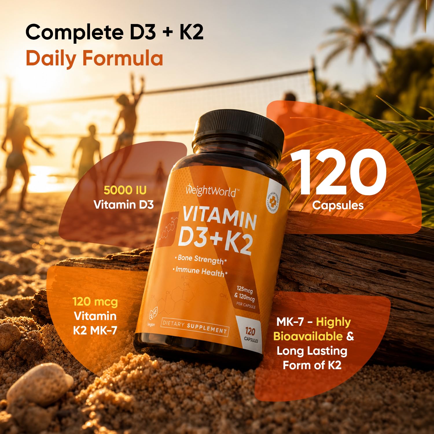 WeightWorld Vitamin D3 K2 5000IU Capsules | High Calcium Absorption,120 Ct — Amazon image 3