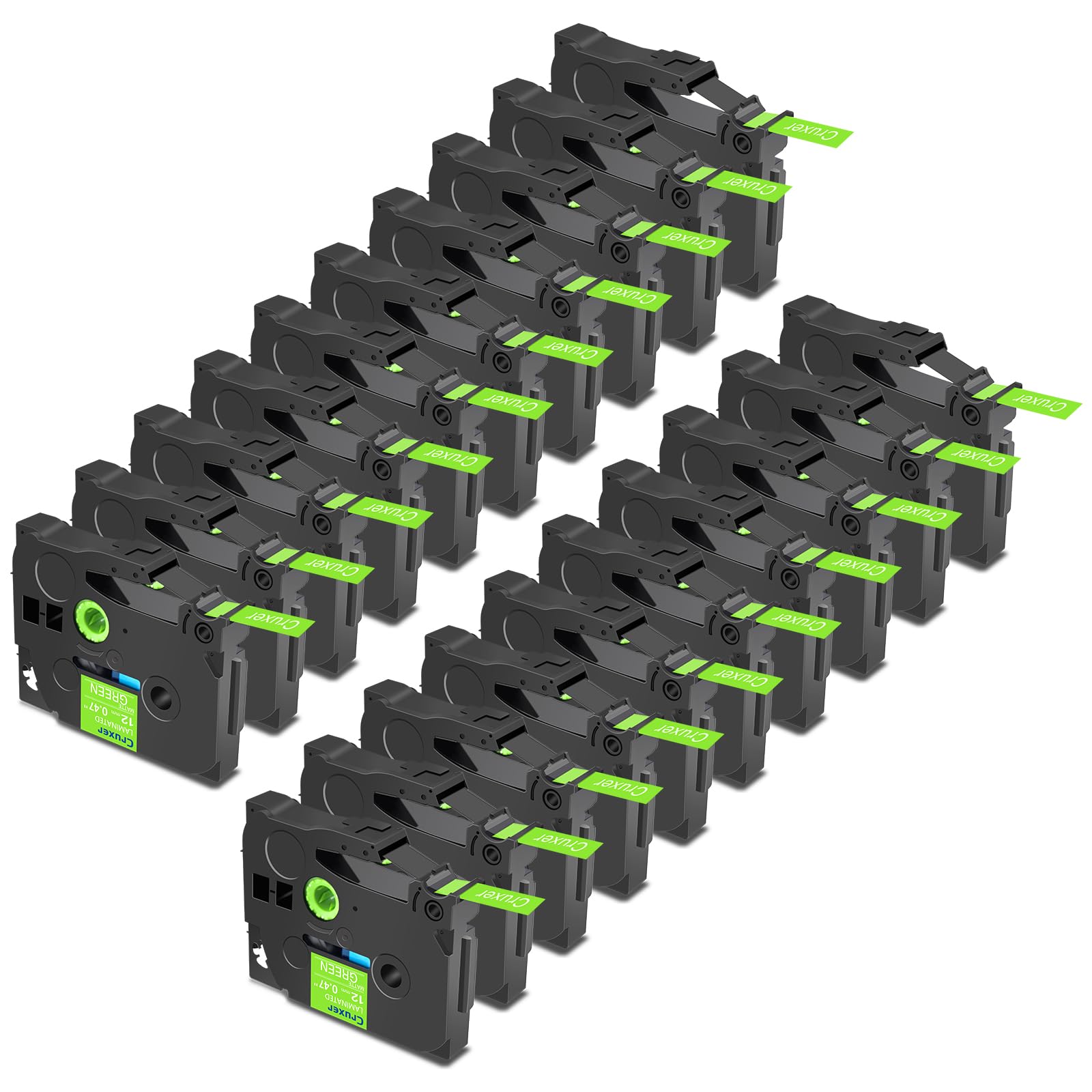 Cruxer 20er-Packung Kompatibel für Brother P-touch TZe-MQG35 Matt Green Laminierte Bänder，Weiß auf Grün 0,47'' 12mm x 5m Schriftband Ersatz für Brother PT-H100R PT-H105 PT-H110 PT-D410 PT-E110VP