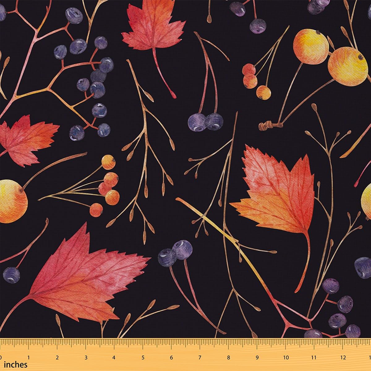 Fall Leaves Fabric by The Yard,Retro Jungle Wild Plants Branch Decorative Fabric for Chairs,Watercolor Autumn Harvest Fruits Quilting Supplies for Sewing,Thanksgiving Decor DIY Crafts,5 Yards