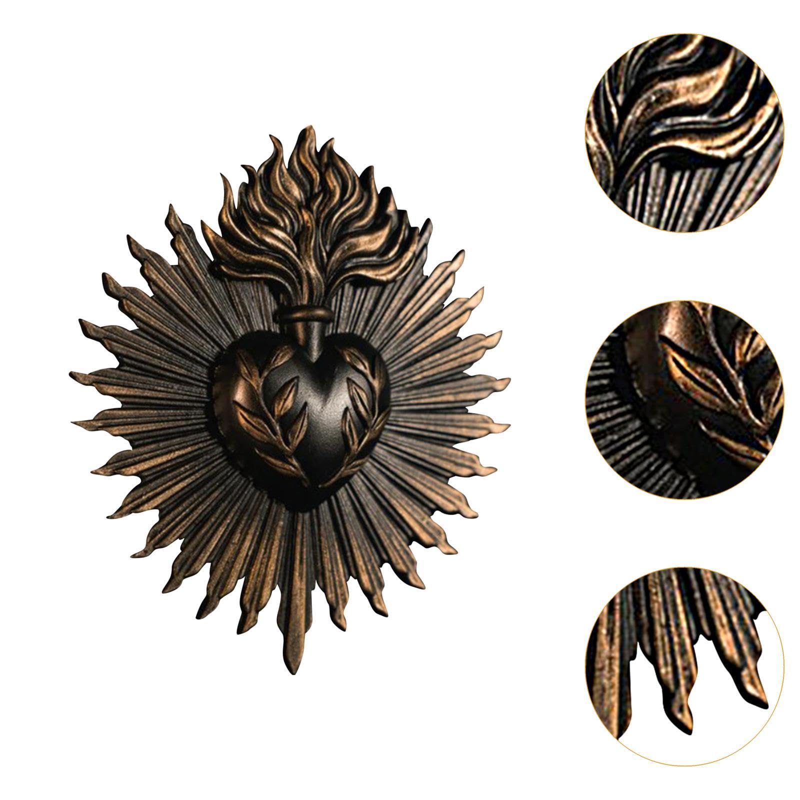 MagiDeal Scultura Da Parete con Cuori Sacri, Opera D'arte Religiosa per La Casa E L'hotel, nero