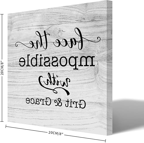 Miniatura 9 de COCOKEN Lienzo decorativo de pared de 16 x 16 pulgadas con cita inspiradora, cara de lo imposible con arena y gracia, obra de arte para cocina,