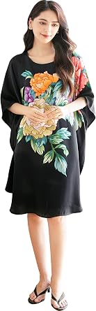 Womens 100% Silk Pajamas, Silk Womens Bathrobes, Silk Kimono Robes, Doll Sleeves Bathrobes - Floral Pattern
