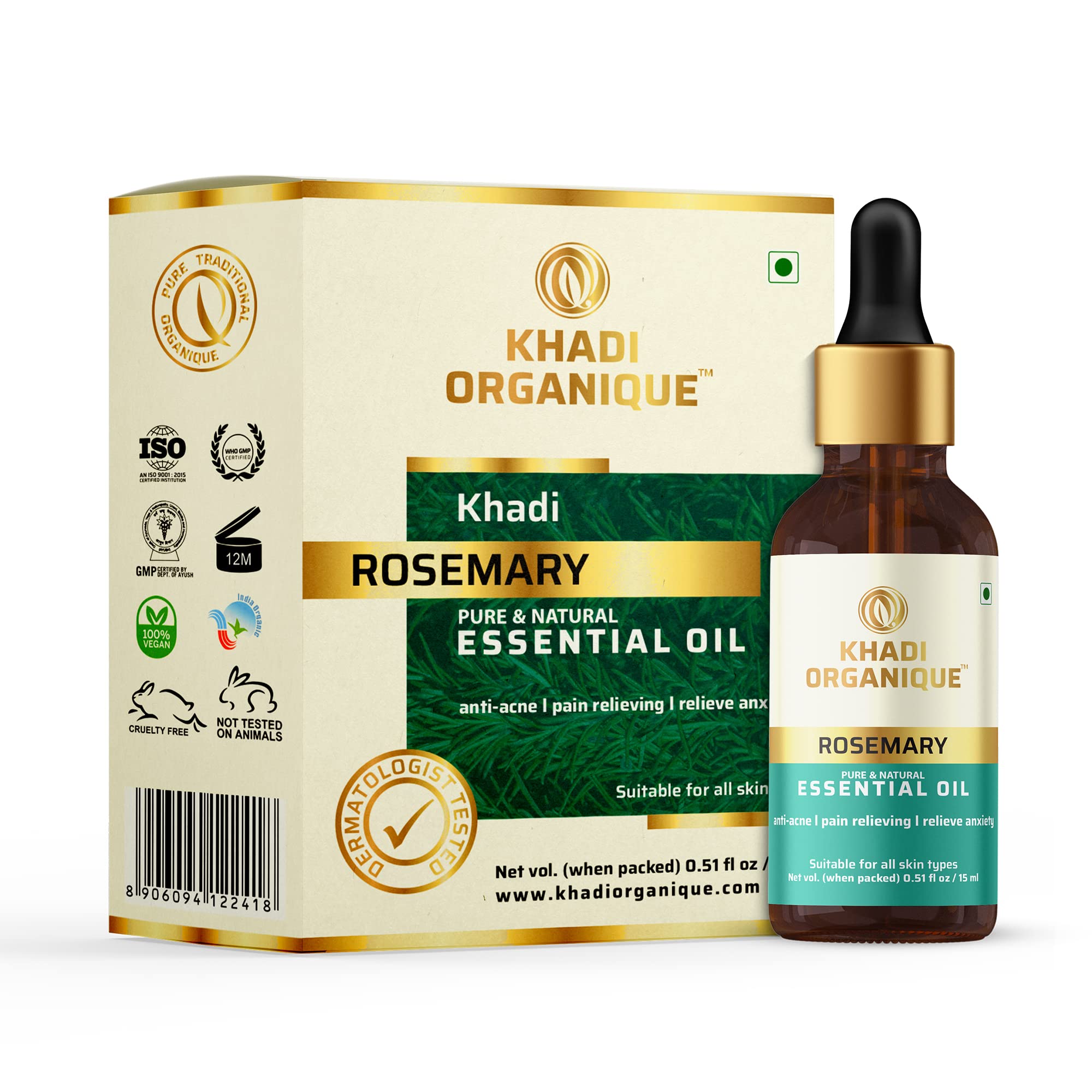 Khadi Organique Rosemary Essential Oil For Hair Growth, Anti-Acne & Glowing Skin | 100% Natural & Therapeutic Grade Aromatherapy | Undiluted, Steam Distilled, Diffuser, Massage & DIY Beauty – 15ml-image-23