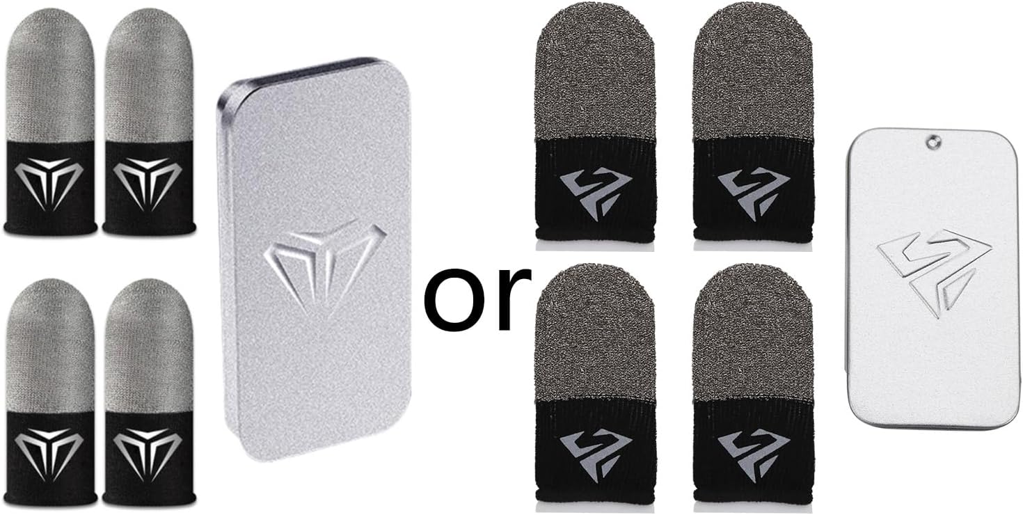 2Pair Mobile Gaming Finger Sleeves Finger Cover Anti-Sweat Breathable Finger Sleeve with Metal Storage Case Fingertip Gloves