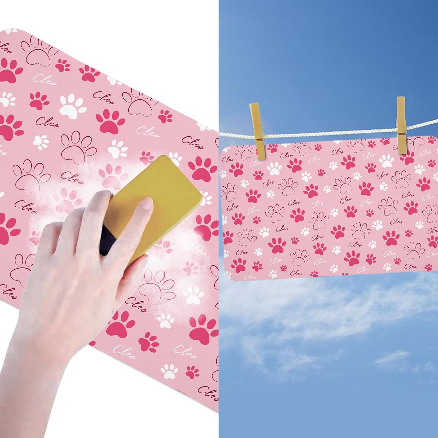 Personalized Dog Food Mat, Non Slip Personalized Cat Mats for Food and Water Customize Pet Feeding mats 24 * 32 Inch Pink