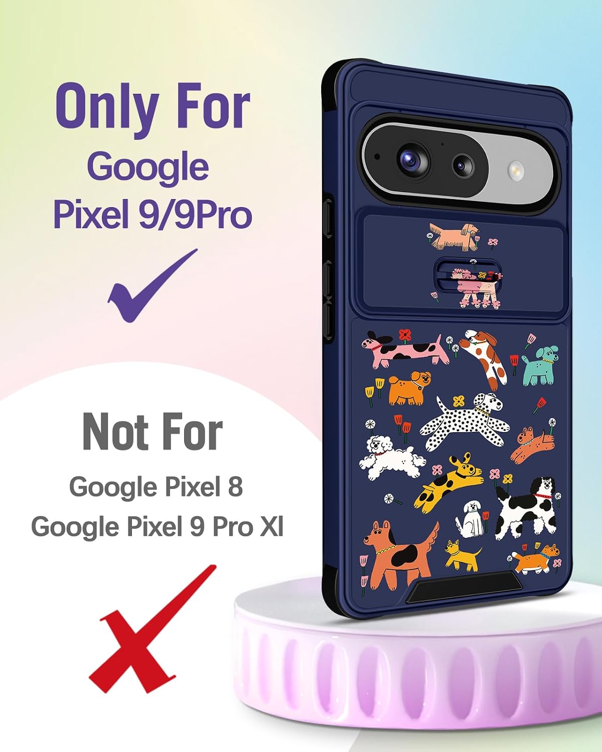 Buleens for Google Pixel 9 Case/Pixel 9 Pro Case - with Ring Stand & Camera Cover Aesthetic Cute Designed Women Girls Girly Cartoon Kawaii Dogs for Pixel 9/9 Pro Phone Case Compatible with Magsafe image 2