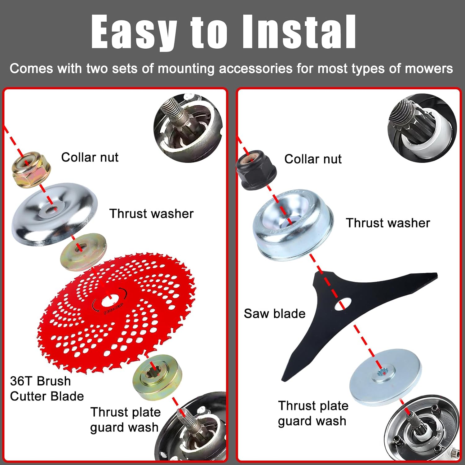 9" x 36 Teeth Carbide Tipped Brush Cutter Blades & 10" x 3 Teeth Carbon Steel Weed Eater Blades, Weed Wacker Blade for Weedeater, Brush Cutter, Trimmer, Weed Eater, Landscaping