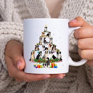 Santa Border Collie Dog Christmas Tree Light Funny Xmas Dog BlackMug, Tea Mug, Tea Cup, Coffee Cup