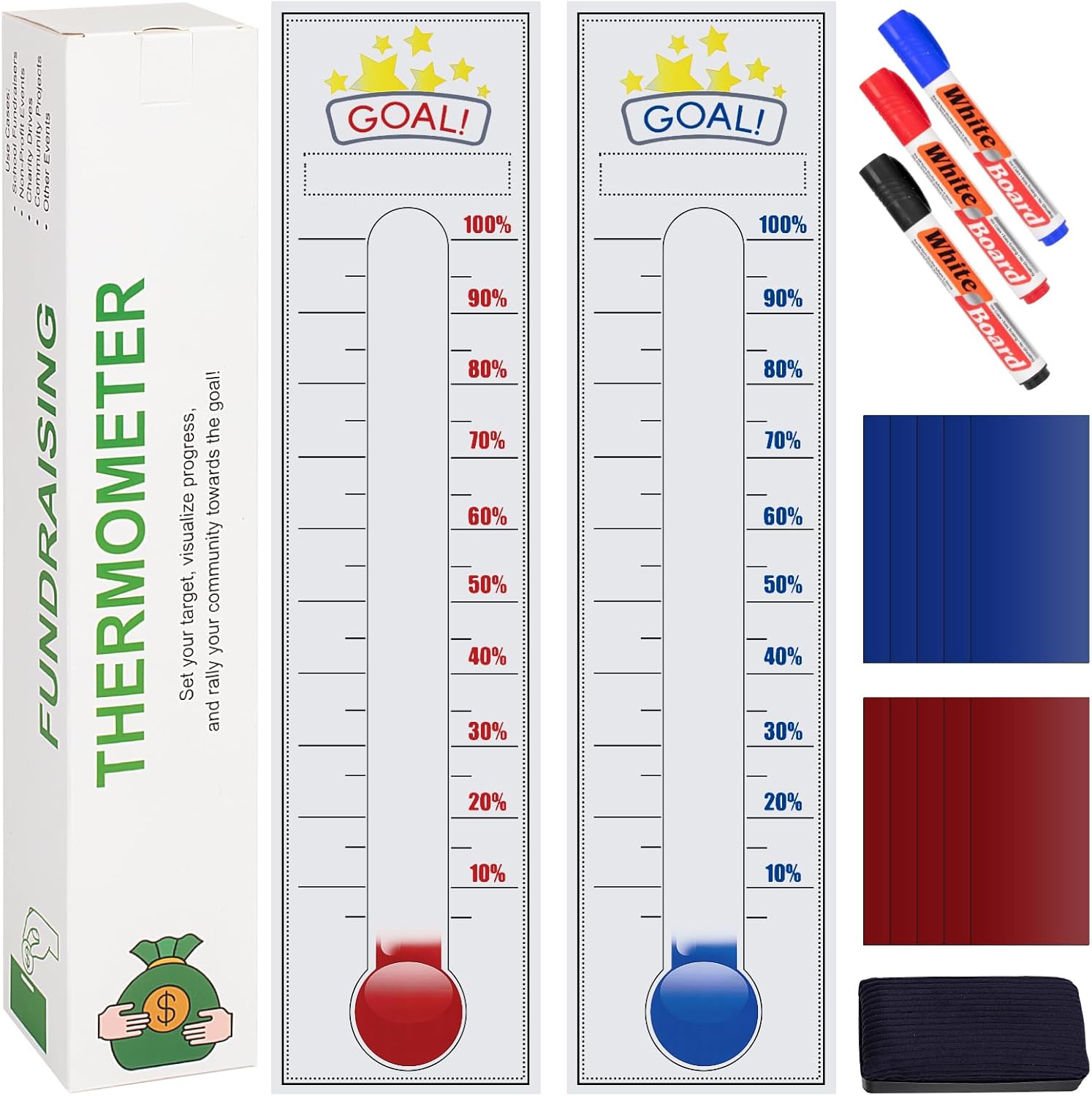 Fundraising Thermometer, 48"x12" Selfadhesive Chart Goal