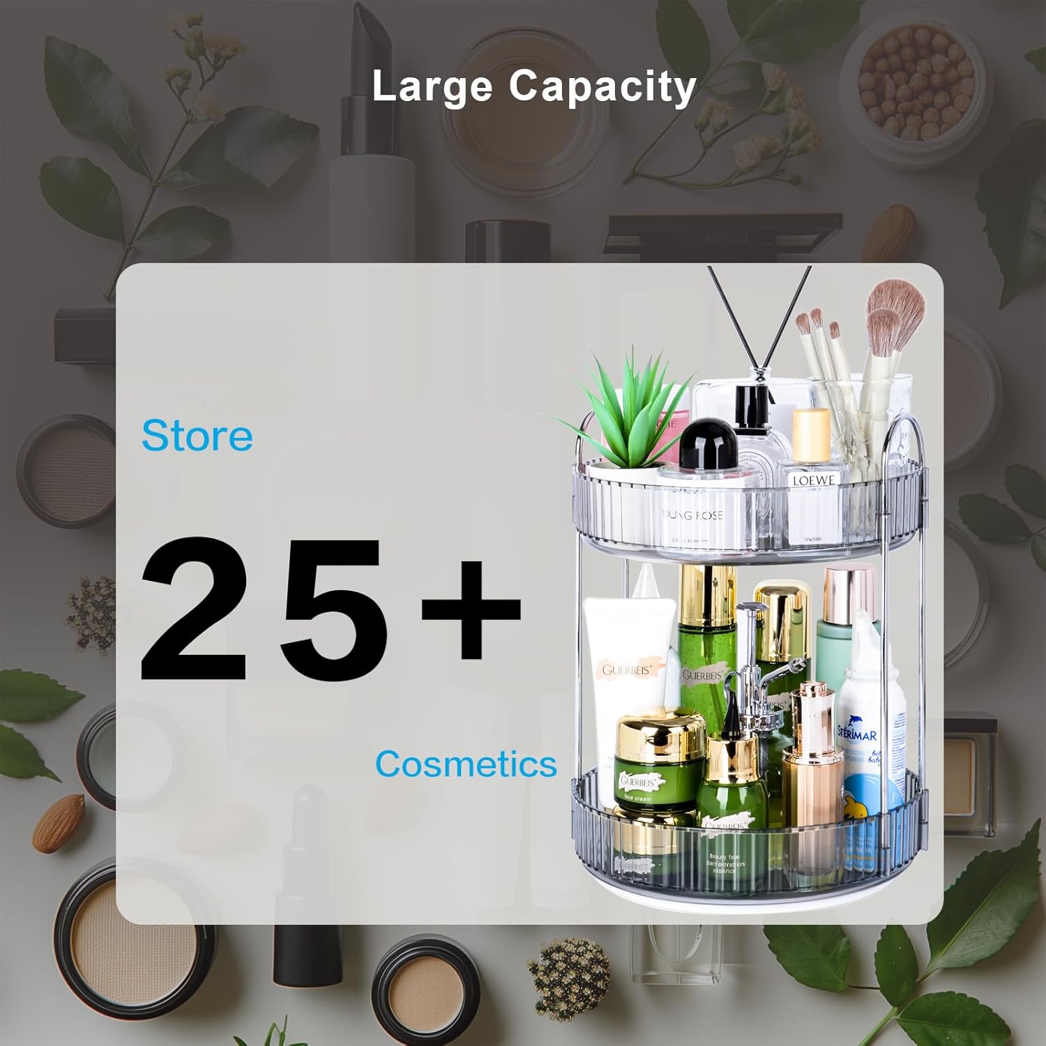 360 Rotating Makeup Organizer, 2 Tier Lazy Susan Bathroom Counter Organizer, Skincare Organizers, Spinning Perfume Organizer & Vanity Organizer Countertop (Classic Grey, 2 Tier) - Image 6