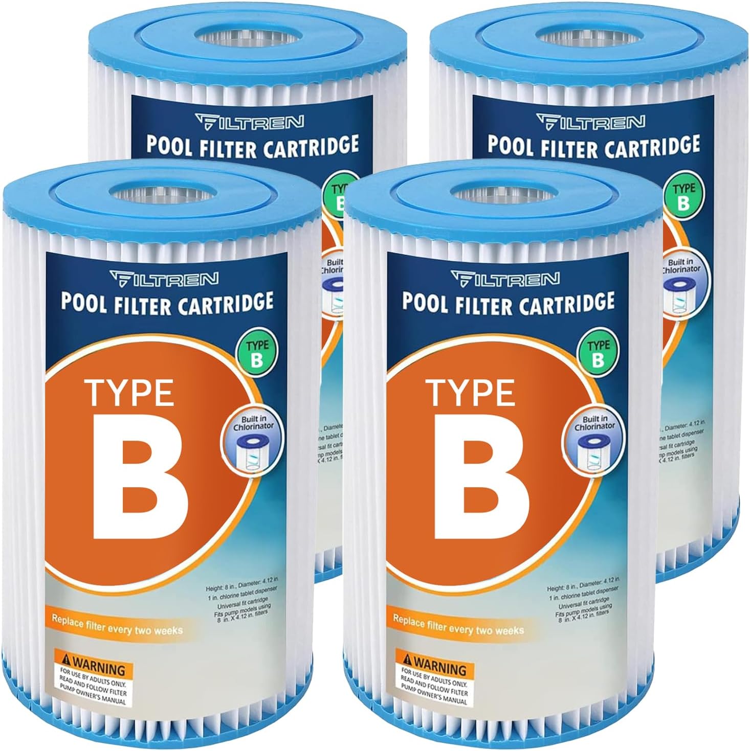 Type B Pool Filter Replacement Cartridges for Jacuzzi, Whirlpool, Hot Tub, Swimming Pool, Spa, Compatible with INTEX 2500 GPH Filter Pump-4 Pack