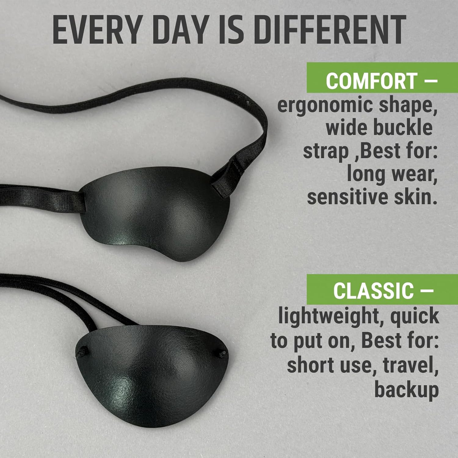 2PSC Black Premium Handmade Leather Eye Patch with Soft Foam Padding, Adult Eye Patch for Men and Women