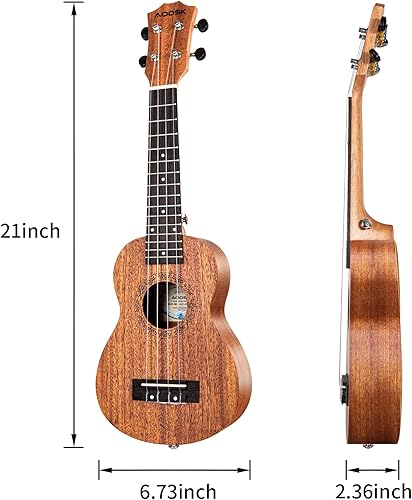 Miniatura 91 de AODSK Ukelele soprano para principiantes, kit de ukelele de 21 pulgadas con bolsa de concierto, correa, sintonizador de cuerda de nailon, 4 púas