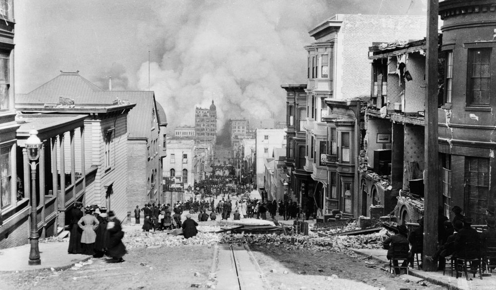 San Francisco Earthquake Ncrowd Gathered On The Street Watching The City Burn Following The Earthquake Of 18 April 1906 Photograph By Arnold Genthe April 1906 Poster Print by (24 x 36)