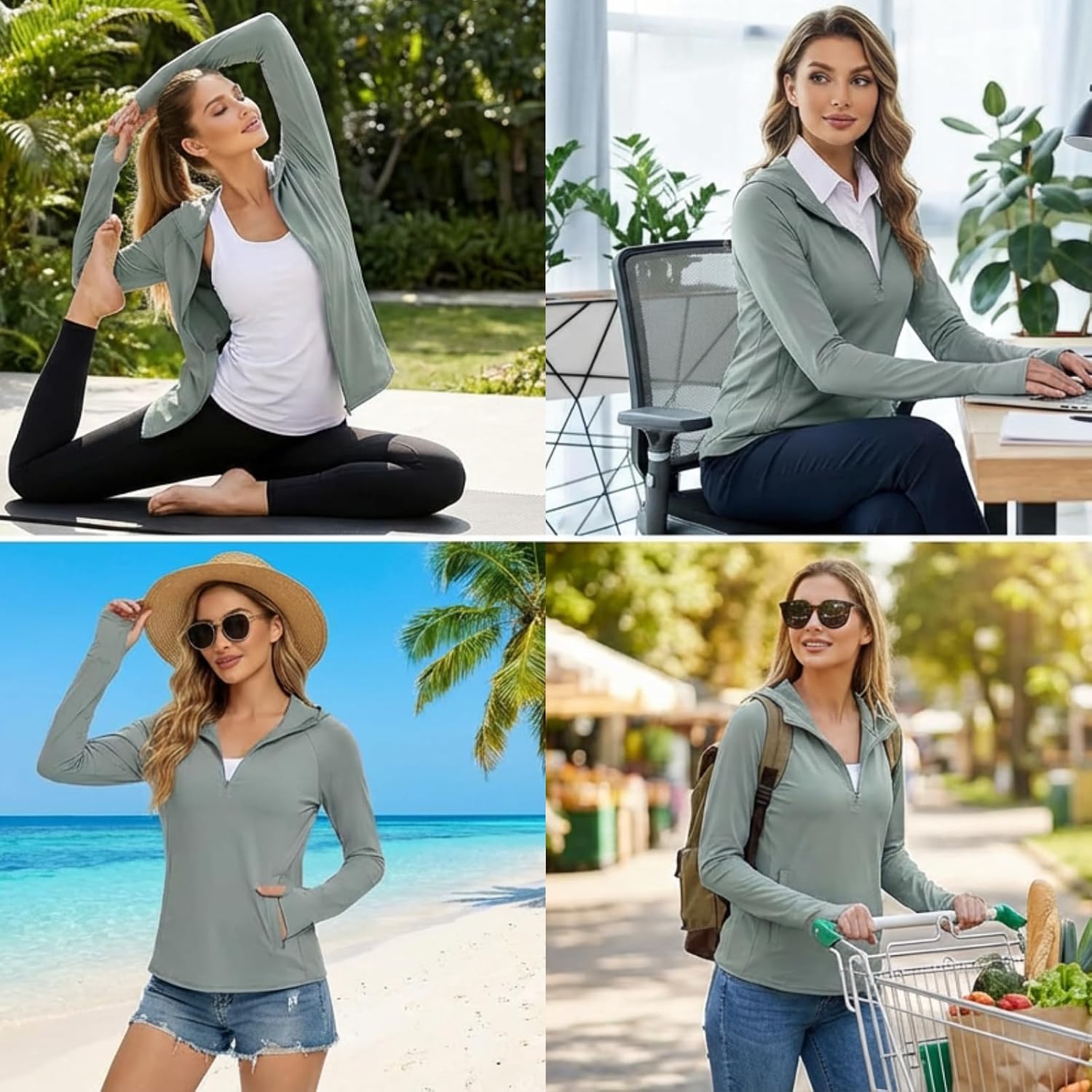 Sun Hoodie Women UPF 50+ Sun Protection Breathable Stretch UV Shirts Quarter Zip Long Sleeve Tops for Hiking Summer