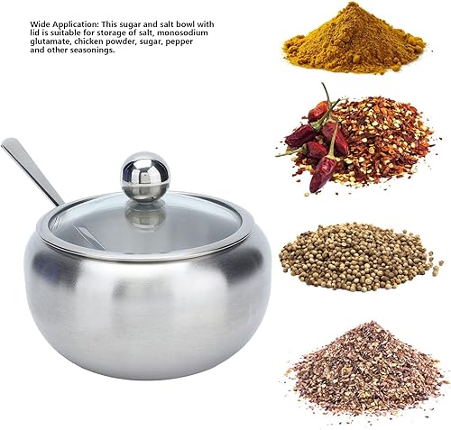 Miniatura 2 de Milltrip Dispensador de azúcar, azucarero de acero inoxidable, tapa transparente, brillante, integrada, cuchara a prueba de óxido, resistencia a la