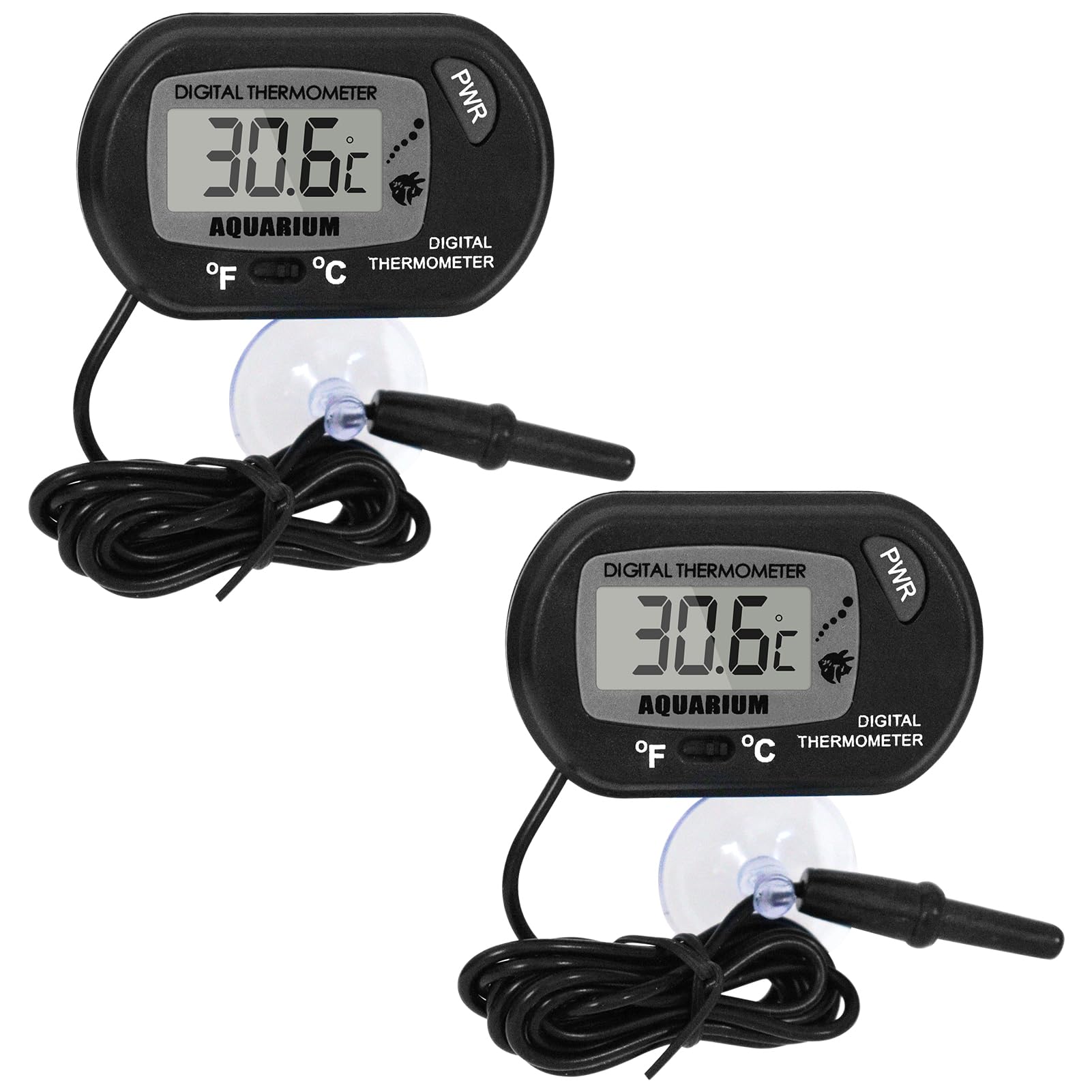 2 Pack Digital Aquarium Thermometers With Probe And Suction Cup, Large LCD Display Fish Tank Thermometer For Accurate Water Temperature Monitoring In Fish Tanks, Marine Aquariums And Reptile Habitats