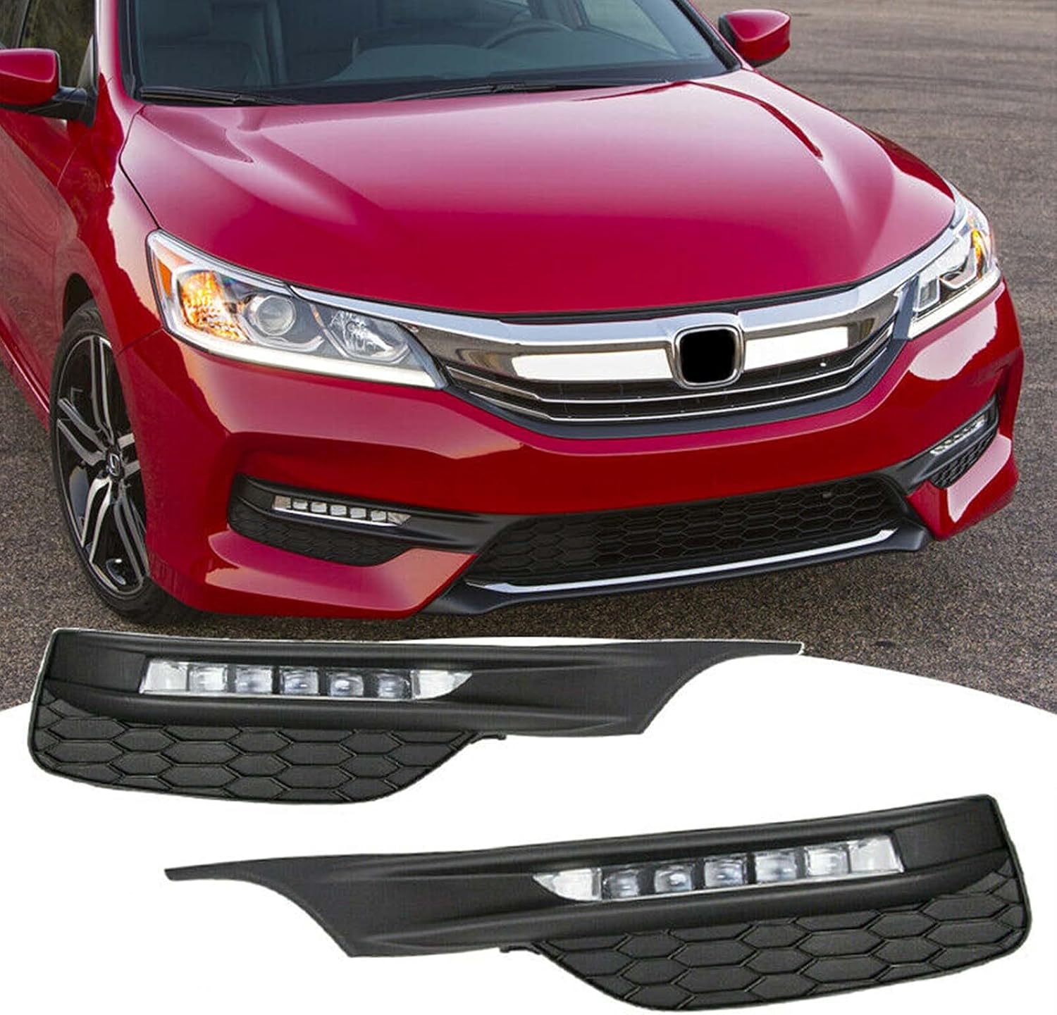 YLT AUTO Front Bumper Running Fog Light A Pair of Replacement Assembly Dual Color DRL Dynamic Turn Signal Light Clear Mirror with Led Bulb and Harness Kit For 2016 2017 Honda Accord Sedan