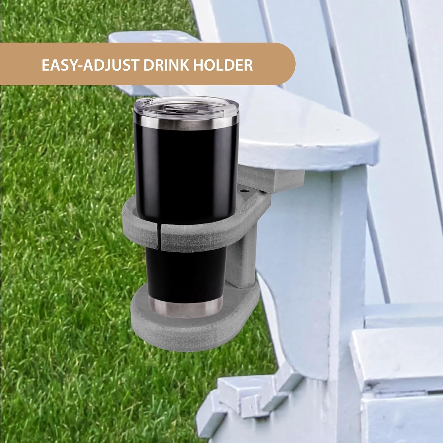 Adirondack Chair Cup Holder Attachment – Adjustable Poly Lumber Drink Holder – Outdoor Accessory for Polywood Furniture, Light Grey - Image 3