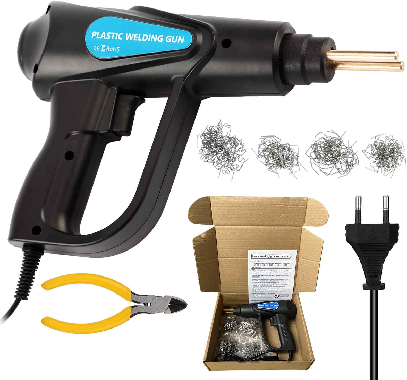Plastic Welder Kit - 2 in 1 Plastic Welder Soldering Gun Kit with 4 Types Weld Rods, Staples for Bumper/Kayak/Plastic Product Repairs